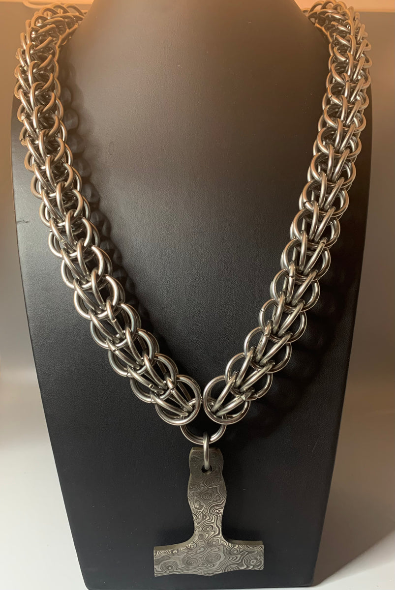 Damascus Mjolnir chainmail necklace – Dark Hammer Chainmail