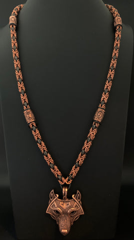 Celtic wolf chainmail necklace with runes