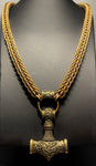 Brass Mjolnir and rune chainmail necklace