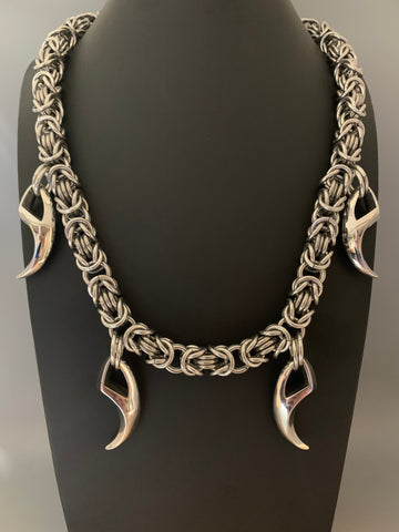 Wolf tooth chainmail necklace