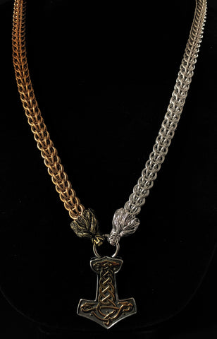 Chainmail necklace with Mjolnir