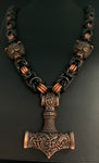 Copper Bear head chainmail Mjolnir necklace