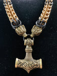 Large brass Mjolnir chainmail necklace