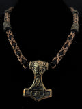 Brass chainmail necklace with Mjolnir