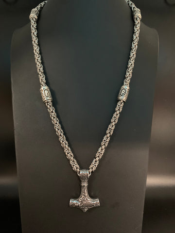 Mjolnir chainmail necklace with runes