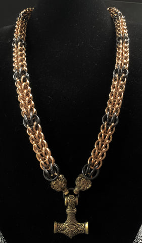 Large brass Mjolnir chainmail necklace