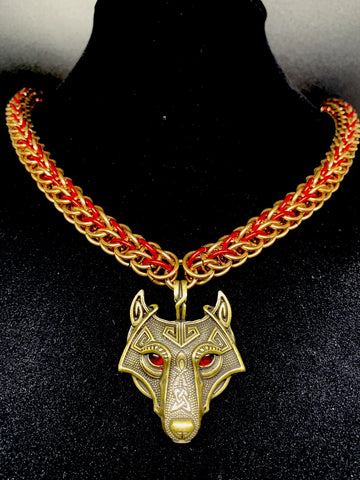 Chainmail wolf head necklace