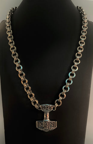 Stainless steel Mjolnir chainmail necklace