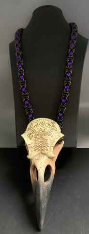 Large raven skull chainmail necklace