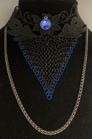 Black lace and chainmail choker necklace