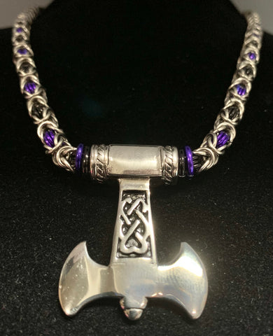 Chainmail necklace with Mjolnir