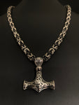Stainless steel chainmail necklace with Mjolnir